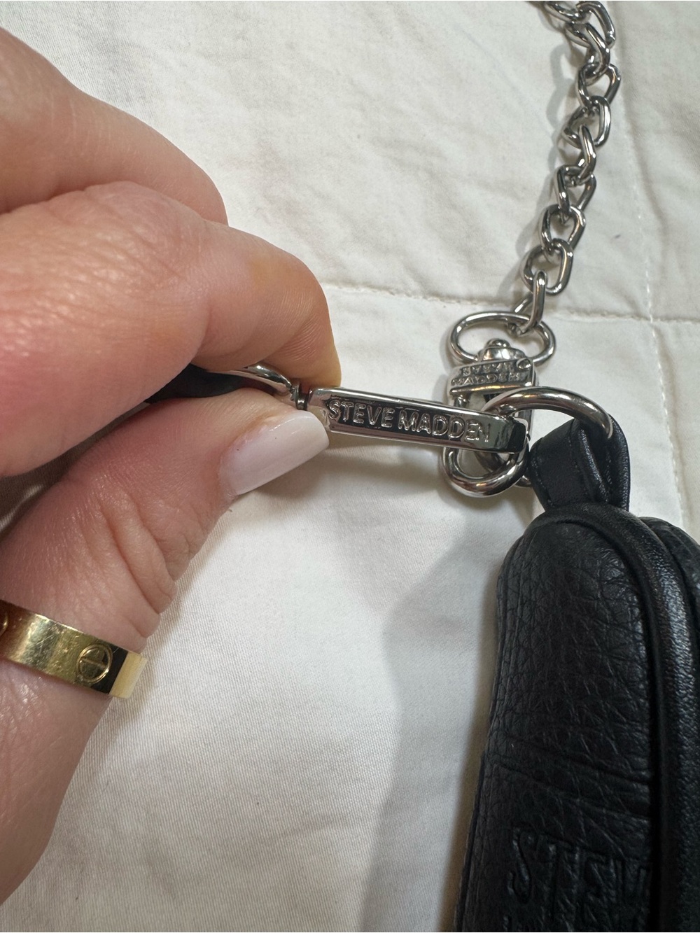 Steve Madden Black Quilted Logo Chain-Handle Shoulder Bag - Picture 5 of 11